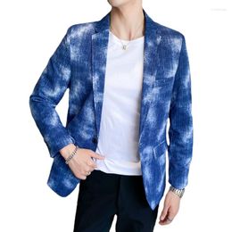 Men's Suits Cotton Suit Men Clothing 2023 Tie Dye Denim Jacket Male Prom Party Dress Coats Homme Blazer Size 4XL-S Blue/Black/Light Grey