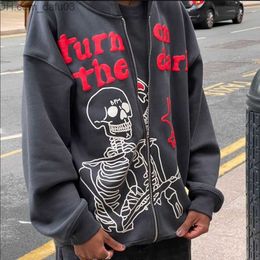 Men's Hoodies Sweatshirts New Men's Hip Hop Hoodie Skeleton Street Long Sleeve Anime Zipper Sweater Women's Xin Super Large Home harajuku Z230803