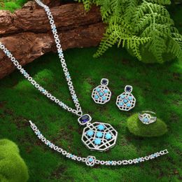 Necklace Earrings Set 2023 4-Piece Long Octagon Bead Sweater Chain Bridal Wedding Cubic Zirconia Saudi Dubai Party Jewelry
