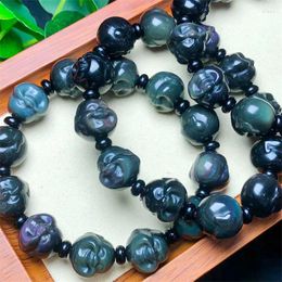 Strand Natural Colour Obsidian Buddha Head Beads Bracelet Fashion Jewellery Gemstone Reiki Energy Stone Holiday Gift 1pcs 14CM