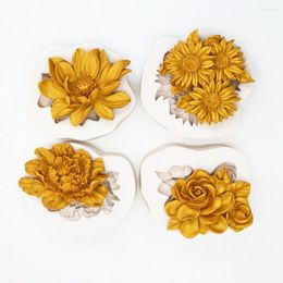 Baking Moulds Flower Silicone Fondant Cake Mold Rose Sunflower Cupcake Jelly Candy Chocolate Decoration For Resin Tool