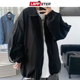 Mens Jackets LAPPSTER Button Korean Fashion Bomber Y2k Streetwear Varsity Coats Japanese Style Patchwork Black 230803