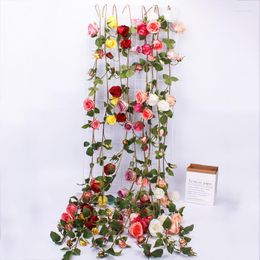 Decorative Flowers 3pcs Rose Wedding Decorations Ivy Vine Artificial Decor With Green Leaves Hanging Wall Garland Flower