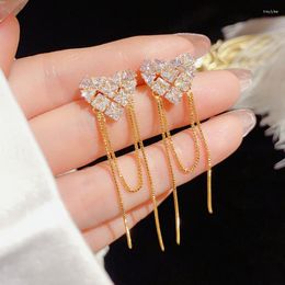 Stud Earrings Cogonia 2023 14K Gold Plated Zircon Heart For Women Luxury Shiny Tassel Drop Earring Party Jewelry Gift