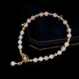 Charm Bracelets Lii Ji Moonstone Austrian Crystal 14K Gold Filled Bracelet 17+3cm Natural 4mm Stone Handmade Jewellery For Women Gift L230804