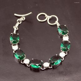 Link Bracelets Hermosa Glowing Natural GreenTopaz Chain Links Bracelet For Women 7.5 Inch A250