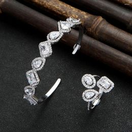 Necklace Earrings Set 2023 European Style Feng Shui Drop Square Open Bracelet Ring Luxury Jewellery Micro With Zircon Super Flash