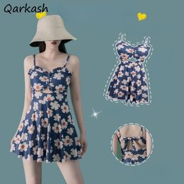 Women's Swimwear Coverup Women Floral Empire Beach Style Ulzzang Colleges Allmatch Student Summer Vintage Ins Cosy Backless 230802