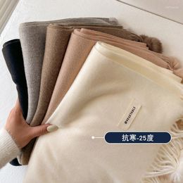 Scarves Solid Colour Plain Cashmere With Pom Women Winter Warm Soft Neck Scarf Female Fashion Pashmina Shawl Wraps 2023