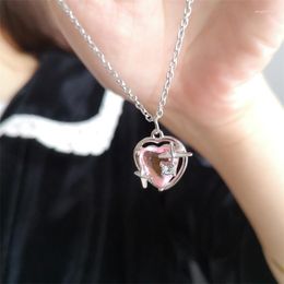 Pendant Necklaces Fashion Vintage Peach Heart Water Drop Necklace Jewellery Pink Crystal Clavicle Chain Aesthetic Y2k Wedding Accessories
