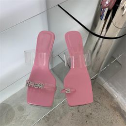 Slippers Summer CRYSTAL Pinch Square Toe Women Slipper Fashion Candy Colour Ladies Outdoor Beach Slides Low Heel Sandal Shoes