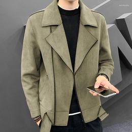 Men's Trench Coats 2023 Autumn Winter Fashion Business Self-cultivation Leather Fleece Tailored Woolen Coat Men Casual Solid Color Jacket