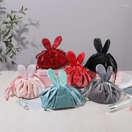 Storage Bags Large Cosmetic Bag Ear Flannel Drawstring Portable Folding Beauty Brush Classification Travel Items Finishing