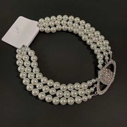 Pendant Necklaces Saturn Pearl Beaded Diamond Tennis Necklace Woman Silver Plating Triple Chains Vintage Trendy Style Desigenr Jewellery Leisure trend 665ess
