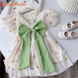 Girl s Dresses Bear Leader Girls Summer Dress Sweet Flowers Embroidery Big Bow Kids Princess Birthday Clothes Children s Clothing 230802