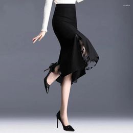 Skirts Xpqbb 2023 Spring Summer Irregular Mesh Skirt Women Korean Fashion Band Splice High Waist Woman Split Office Long