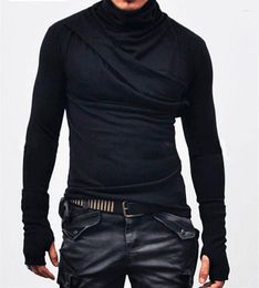 Men's T Shirts Men Turtleneck Long Sleeve T-shirt Fashion Casual Tee Gloves Male Slim Fit Costume Clothing Top Coats