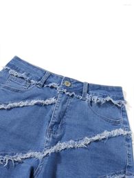 Women's Shorts Women Frayed Denim Y2k Straight Short Pants High Waist Bodycon Jean Summer