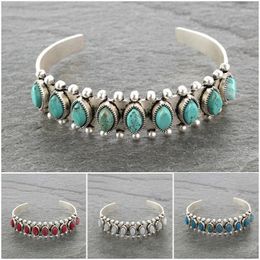 Link Bracelets Bohemian Turquoise Open Bracelet Vintage Pattern Women's Classic Matching Jewellery