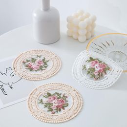 Table Mats French Vintage Lace Cup Mat Round Heat Protection Pad Kitchen Accessories