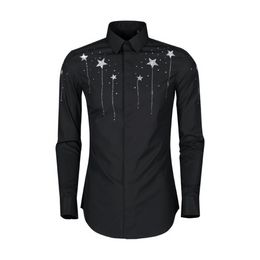 Minglu100% Cotton Mens Shirts Luxury Czech Drill Design Long Sleeve Mens Dress Shirts Plus Size 4xl Starry Man Shirts