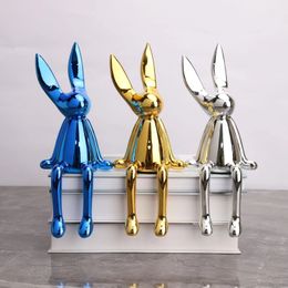 Decorative Objects Figurines Rabbit Statue Ornament Creative Bunny Nordic Living Room Hare Figurine Home Decoration Accessories Desktop Animal Sculpture 230802