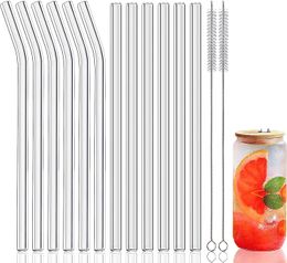 Glass Straws 12-Pack Reusable Glass Drinking Straws Size 8.5''X10 MM Includin