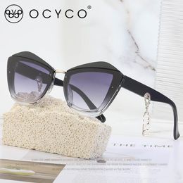 Sunglasses Cat Eye Women With Chain 2023 Designer Trendy Irregular Sun Glasses For Female Cateye Sunglass