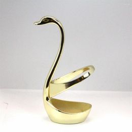 Dinnerware Sets Decorative Swan Base Holder Fruit Forks Coffee Spoons Stainless Steel Gold Creative Desserts Spoon Set