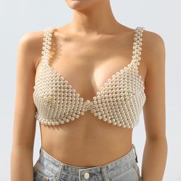 Women's Tanks Camis Handwoven Plastic Pearls Bra Chain Sexy Bikini Crop Cover Chest camisole Tops For Women Night Clubwear Body Jewellery 230802