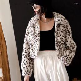 Women's Fur Winter Jacket Women Fashion Leopard Print Mink Imitation Coat Short High Quality Faux