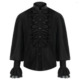 Men's Casual Shirts Halloween Festival Cosplay Costume Mediaeval Pirate Shirt Victorian Steampunk Gothic Ruffled Tops Chemise Homme