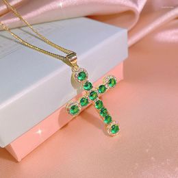 Chains Fashion Personality European American Style Bamboo Green Cubic Zirconia Cross Pendant Necklace Music Festival Dance Jewellery
