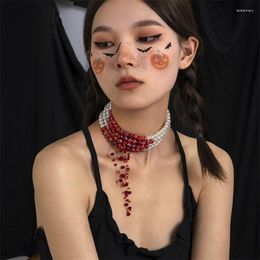 Choker Gothic Bloody Terror Pattern Pearl Necklace For Women Multi Layer Halloween Jewellery Cosplay Accessories