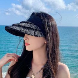 Wide Brim Hats YUDX Summer Rough Selvedge Empty Top Girth Sunshade Women Korean Style Outdoor Beach UV Protection Women's Letter Caps