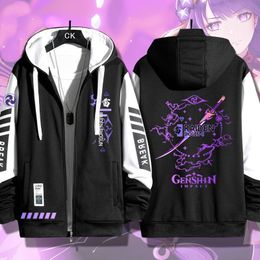 Men's Jackets Anime Games Genshin Impact Cos Beelzebul Electro Characters Casual Loosefitting Zipper Cardi Print Hooded Regular Jacket Coat 230802