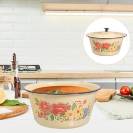 Bowls Enamel Basin Vintage Handwashing Korean Ramen Old-fashioned Soup Pot Pasta Plates Tureen Tub Bowl Lid Storage