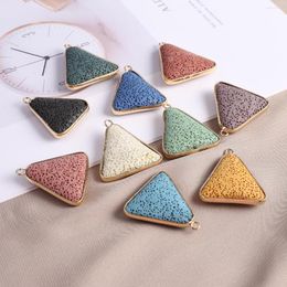 Pendant Necklaces Exquisite Colourful Triangle Lava Stone Natural Volcanic Rock For Making DIY Necklace Accessories 33x30x8mm