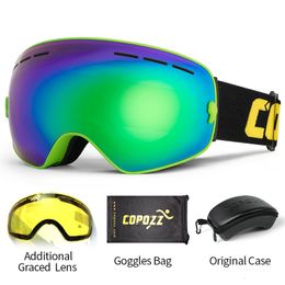 Ski Goggles COPOZZ brand ski goggles 2 layer lens anti-fog UV400 day and night spherical snowboard glasses men women skiing snow goggles Set 230802