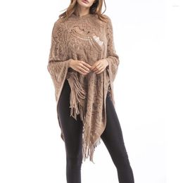 Women's Cape 2023 Womens V-Neck Solid Tassels Cloak Plus Size Sweater Easy Blouse Tops Long Sleeve Hoodies Wholesale And Drop