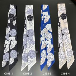 Scarves Korean Style Classic Camellia Women's Artistic Small Silk Scarf Winding Bag Handle Ribbon Hair Band