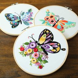 Chinese Style Products Batterfly DIY Embroidery Flower Printed Pattern for Beginner Cross Stitch Set Needlework Hoop Handmade Sewing Art Craft