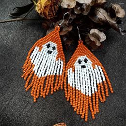 Dangle Earrings Rice Bead Hand Knitting Retro Beaded Halloween Pumpkin Personality Bohemia Geometry Alloy Ma'am Tassel