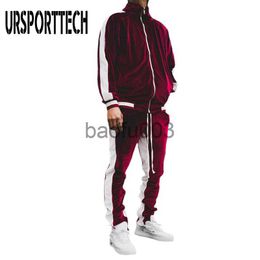 Men's Tracksuits Gold Velvet Tracksuit Men's Set Spring Autumn Sport Suit Male Plus Velvet Thick Hoodies+ Pants Warm Sweatshirt Autumn Sportswear J230803