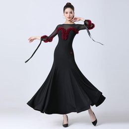 Stage Wear 2023 Ballroom Dance Dress Women's Elegant Black Party Modern Costumes Big Swing Waltz Performance Clothes