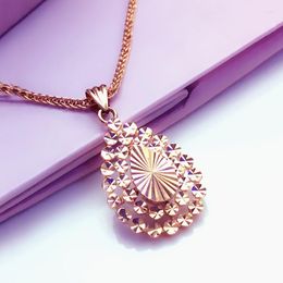 Chains 585 Purple Gold Plated 14K Rose Shiny Creative Water Drop Pendant Neckalce For Woman Heavy Sense Fashion Party Jewellery