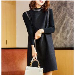 Casual Dresses Wool Dress Women Fall Winter Suit Round Neck Women's Clothing Deep Grey Two-Piece Vest Loose Base Skirt Female