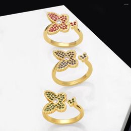 Cluster Rings OCESRIO Multicolor Butterfly Ring For Women Zircon Copper Gold Plated Adjustable Wedding Party Gift Jewellery Wholesale Rigq59