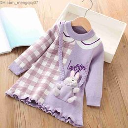 Girl's Dresses Men's Swimwear Children's Knitted Dress 2022 Autumn/Winter Little Girl Cute Cartoon Rabbit Casual Sweater Girl Toddler StellaLou Z230803