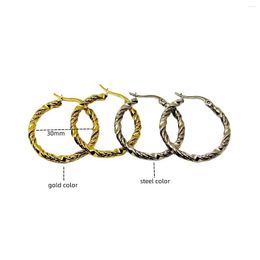 Hoop Earrings Corrugation Curve Gold-color Plated Titanium 30mm 316 L Stainless Steel No Easy Fade Allergy Free